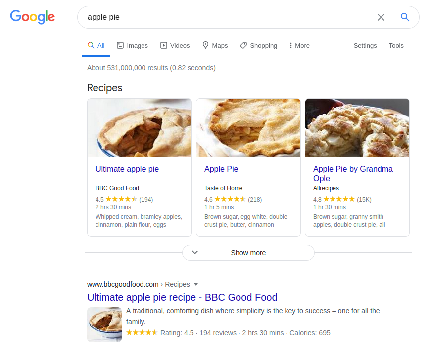 google search applepie